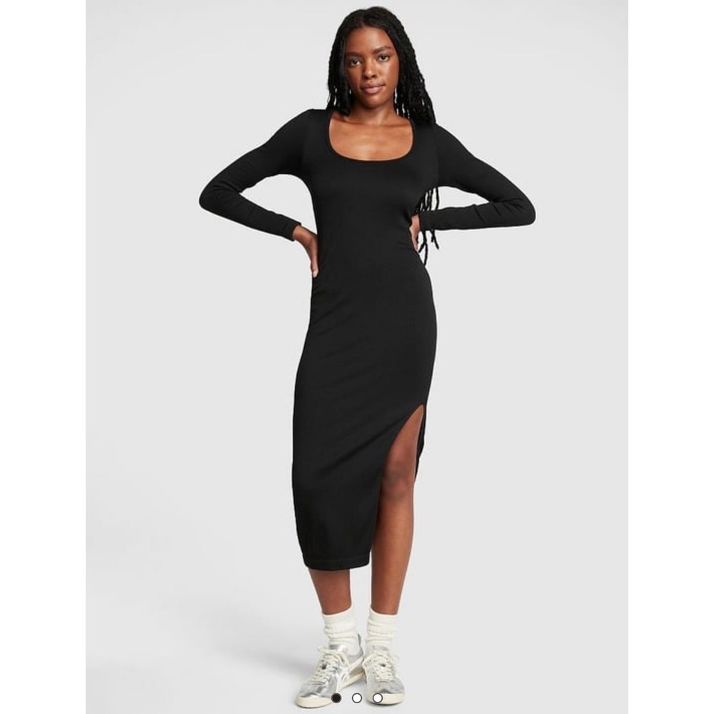 Chloe X Halle PINK Black Large Ribbed Midi Dress Whimsigoth Quiet Luxury 90’s
